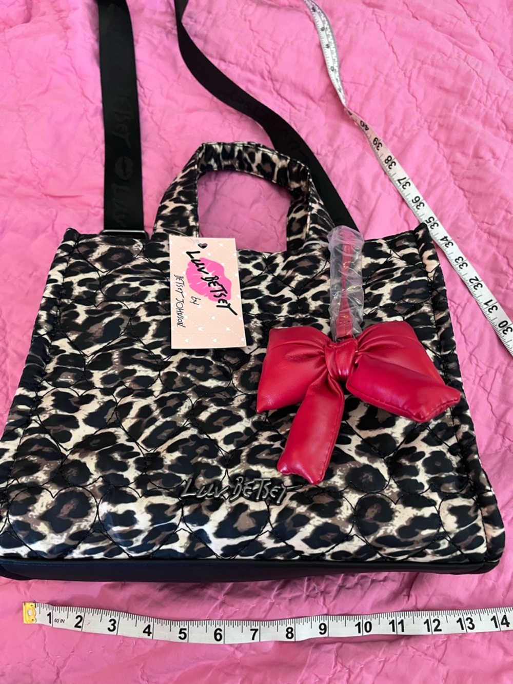 Betsey Johnson Luv Betsey Leopard Print Quilted Tote with Red Bow Accent